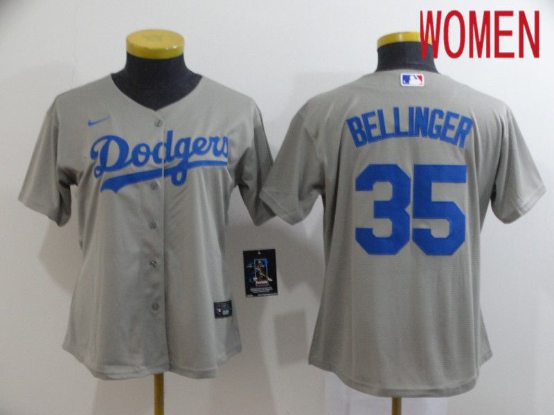 Women Los Angeles Dodgers 35 Bellinger Grey Nike Game MLB Jerseys